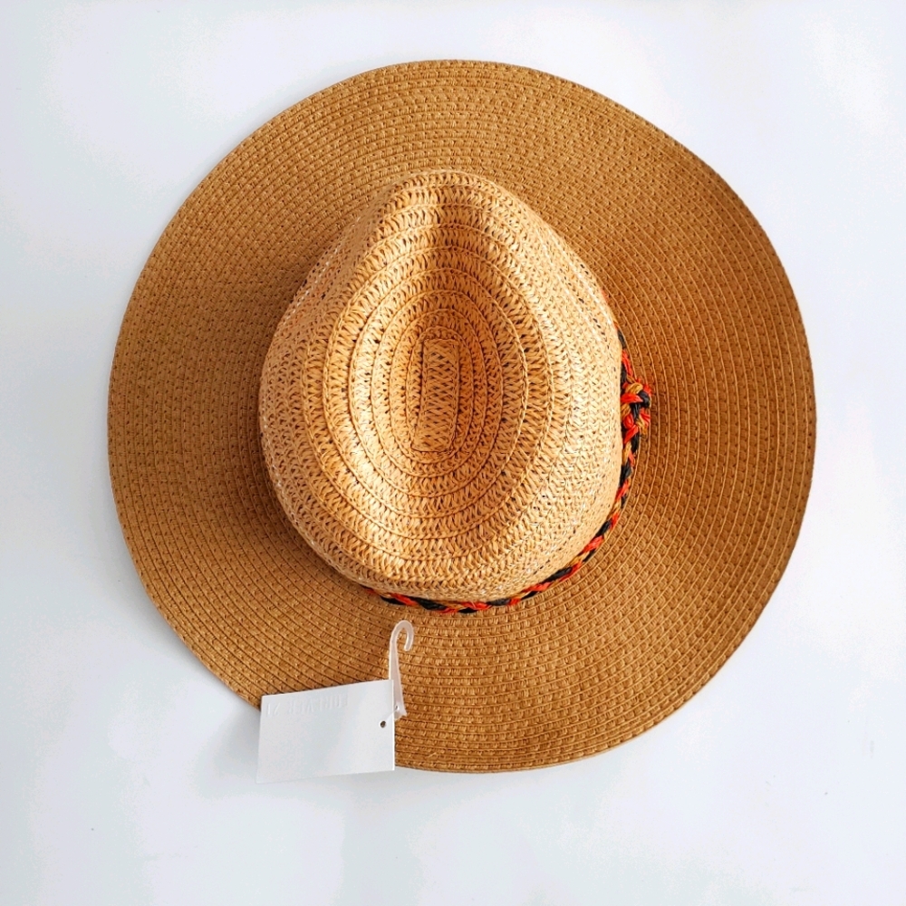 Forever 21 Brown Tribal Stripes Straw Floppy Hat
